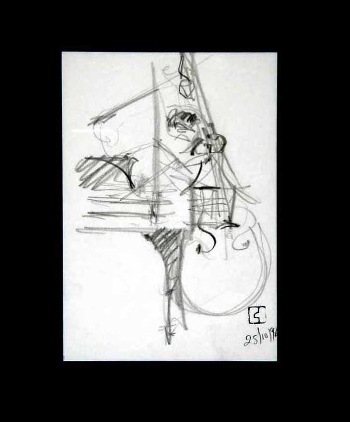Accueil : portfolio dessin,jazz, sketching jazz ,croquis de concert 1998 ,mine de plomb sur bloc sténo