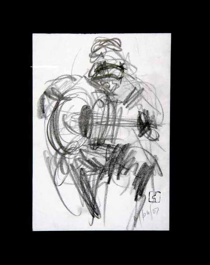 Accueil : portfolio dessin,jazz, sketching jazz ,croquis de concert Bireli Lagrène 2003 ,mine de plomb sur bloc sténo